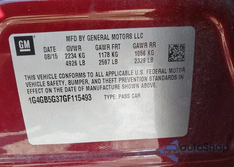 2016 Buick Lacrosse Leather z USA, uszkodzony, nr VIN 1G4GB5G37GF115493